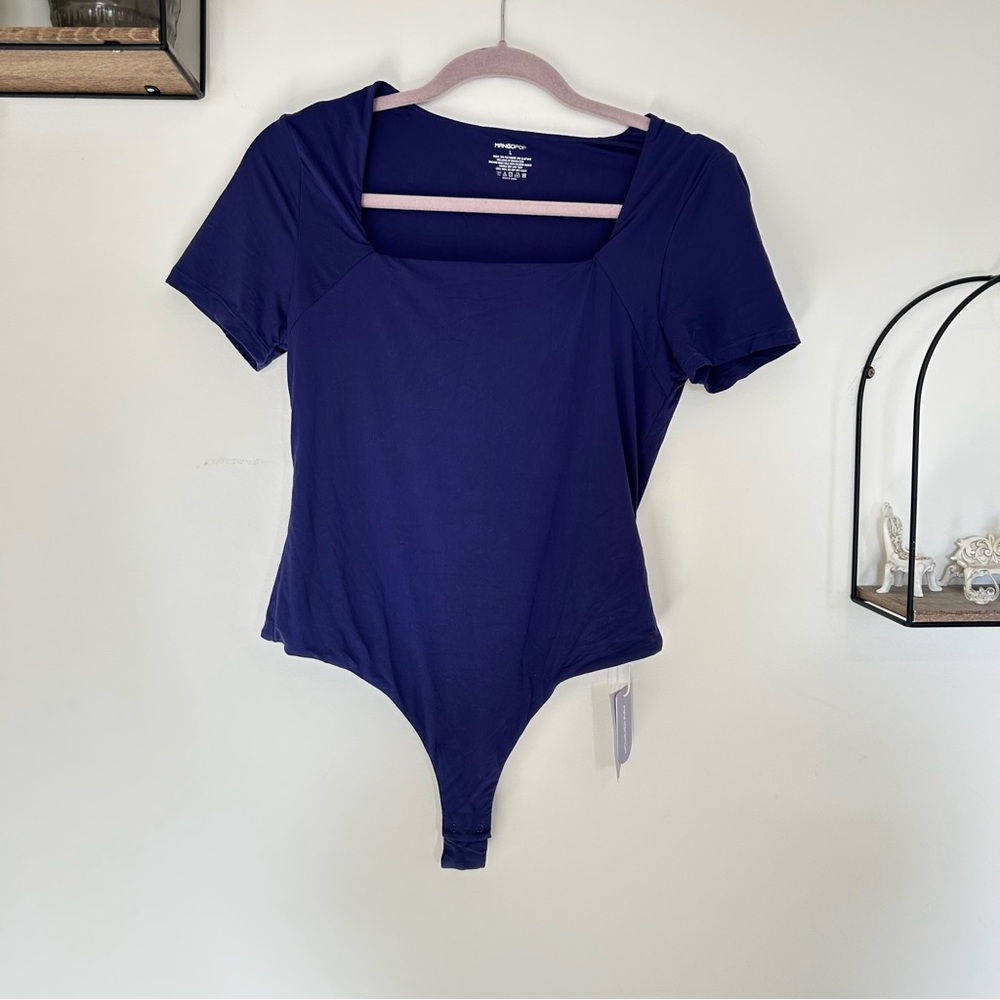 NEW‎ Mangopop Square Neck Short Sleeve Thong Bodysuit Size Large